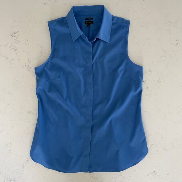 Talbots Wrinkle Resistant Slvless Button Down Collared Cotton Shirt Blue Sz 4 - Picture 3 of 11